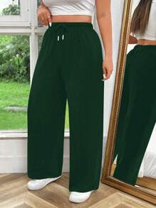 Flirla Pantaloni lunghi casual a tinta unita con vita regolabile con laccetto, taglie comode