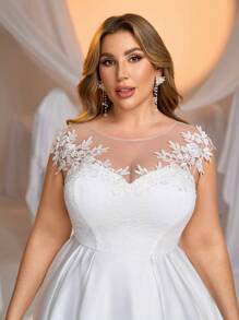 Glamrae Elegantes romantisches Brautkleid mit weißem Kragen, durchsichtig, A-Linie Silhouette, für Braut, Brautparty, kurzes Brautkleid, Große Größen