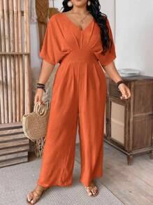 SHEIN Clasi Commute Backless Short Sleeve Jumpsuit - Rust Brown - View 4