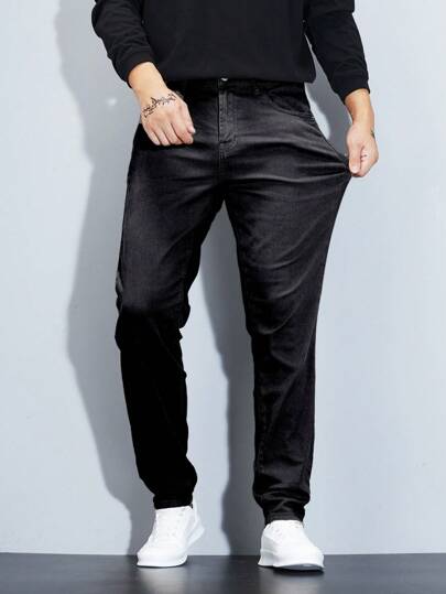 Manfinity Homme Pantaloni lunghi in jeans semplici e di moda per uomo taglia oversize, adatti per l'estate