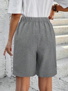EMERY ROSE Bermuda Shorts, Solid Color, Side Pockets, Loose, Knee-Length, Mid-Waist, Basic Style - Grey - View 2