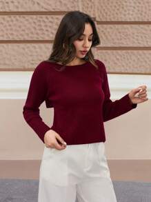 EURMUSE Damski sweter w jednolitym kolorze z wycięciem na plecach i ściągaczem