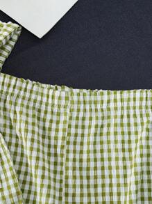 SHEIN Explorewe 青少年男孩清新格紋短袖短褲簡約套裝2入組 - 綠色 - 查看 5