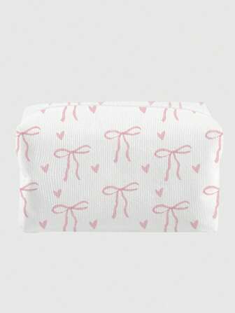 Kawaii Bow Decor Octagonal Velvet Cosmetic Bag