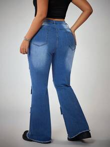 SHEIN ICON Pantalones casuales de mezclilla cargo lavados con múltiples bolsillos en talla grande - Azul lavado medio - Ver 2