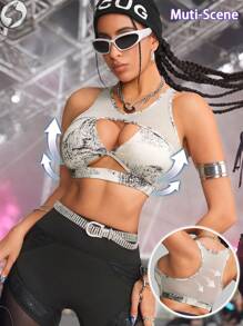 Innovista 女士运动服仿皮大理石纹印花运动胸罩、交叉透气健身上衣、弹力提臀速干健身服、吸湿排汗背心、健身短款上衣、前卫独特时尚运动服、大理石纹印花、瑜伽、垫上运动、普拉提、跑步、有氧运动、力量训练、举重、舞蹈、户外运动、徒步、越野跑、音乐节、派对、电动运动、外出、Y2K、游泳、比基尼、泳衣、内衣、入门运动服、秋季装备、比基尼、泳衣、WAG、母亲节礼物