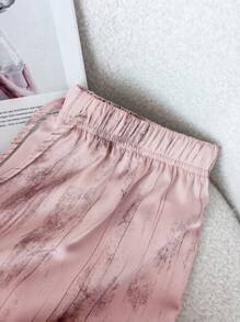 SHEIN Clasi Ink Painting Print Silky Satin Jogger Pants Fall Cloth For Women - Pink - View 4