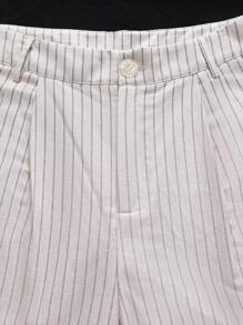 SHEIN Clasi 女士休闲条纹亚麻阔腿裤，春夏 - 杏色 - 查看 4