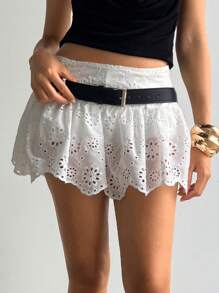 Aloruh Women's Low Waist Lace Mini Skirt, Spring/Summer - White - View 4