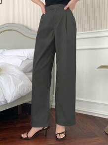 DAZY Celana Panjang Wanita Kasual Model Lurus, Minimalis dan Modis, Cocok untuk Gaun Musim Panas Wanita - Dark Grey - View 4