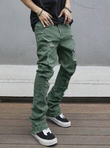 Manfinity LEGND Men's Pocket Ripped Casual Long Pants, Daily Wear