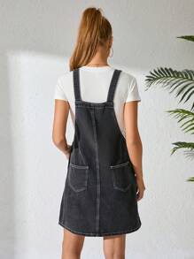 SHEIN Pregnant Women Pocketed Button Design Casual Denim Overall Dress - Black - View 2