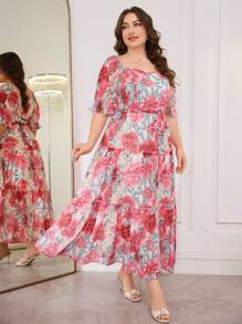 Modelyn Floral Print Elegant Plus Size Bodycon Dress - Multicolor - View 4