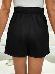 SHEIN Maternity Simple Solid Color Button Elastic Waist Shorts - Black - View 2