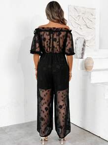 SHEIN Clasi 大码女式露肩玫瑰印花雪纺宽松短袖 A 字连体裤