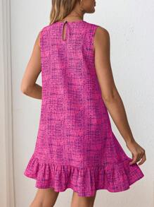 SHEIN 孕妇休闲扎染荷叶边下摆无袖连衣裙