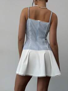 Aloruh Minivestido de mujer con camisola de parches y rayas de contraste