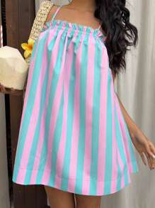 Sunnyshic 女士彩色条纹无袖休闲连衣裙，适合春夏季度假海滩和日常穿着，百搭 - 彩色 - 查看 6