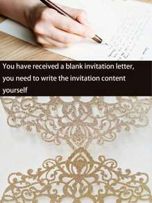 SHEIN 20pcs Gold Glitter Hollow Rose Design Wedding Flower Fake Flowers Artificial Flowers Invitations With Envelopes And RSVP Cards,
 Pre-Tied Ribbons, For Wedding, Bridal Shower, Engagement Party, Anniversary Best Gifts - Multicolor - View 7