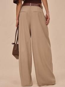 MUSERA Mid Rise Double Pleat Straight Leg Trouser With Belt Loops Spring Summer Elegant Business Casual
