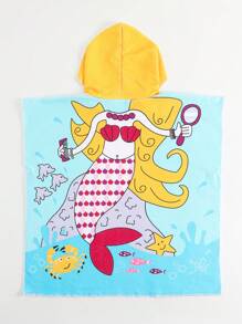 女孩幼儿美人鱼印花沙滩罩衫，适合海滩派对 - 彩色 - 查看 2