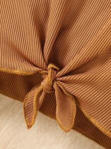 2 件装女婴休闲圆领上衣和短裤套装，时尚百搭 - 紫紅色 - 查看 3