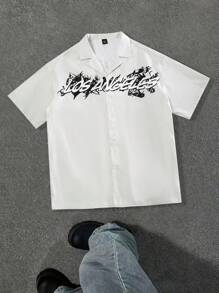 Manfinity Hypemode Men's Letter Print Lapel Neck Single Breasted Casual Short Sleeve Shirt - Multicolor - View 2