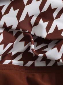 Swim Lushoire 1 pieza Traje de baño de mujer con copa de sujeción y estampado de pata de gallo para vacaciones de primavera, para verano