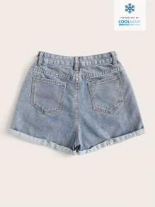 SHEIN EZwear Shorts vaqueros de cintura alta enrollados para el verano