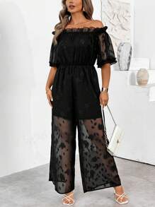 SHEIN Clasi 大码女式露肩玫瑰印花雪纺宽松短袖 A 字连体裤