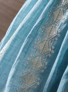 Young Girl Geometric Pattern Contrast Color Peter Pan Collar Cap Sleeve Cute Dress - Multicolor - View 8