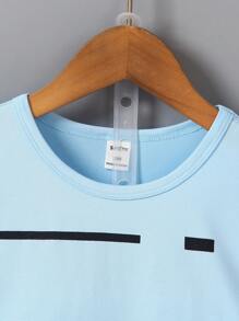 SHEIN Young Boy 2pcs Yellow Knitted Striped Print T-Shirt And Black Casual Knitted Sports Shorts Set For Summer