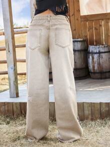 Breezaya Gradient Ripped Pocket Zip Wide-Leg Jeans, Suitable For Everyday Wear - Yellow - View 2