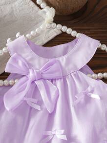 2pcs/Set Infant Girls' Summer Korean Style Casual Cute Woven Car & 3D Bow Decor Pink Outfit