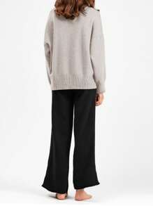 Franclia 2pcs Set: Drop Shoulder Solid Sweater & Knit Pants