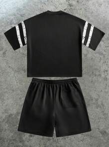 Manfinity VCAY Men's Digital Print Loose Short Sleeve Crew Neck T-Shirt Set - Black - View 2