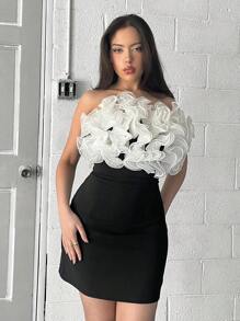 SHEIN Privé Women's Elegant Party Dress With Colorblock Zipper Decor, Bodycon Mini Bustier Dress