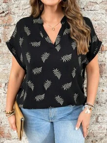 EMERY ROSE Plus-Size Woven Printed Casual Regular Summer Shirt - Black - View 5