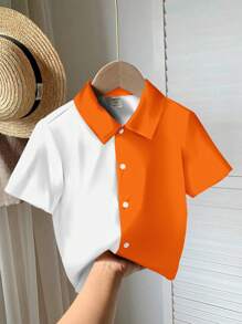 SHEIN Boys' Casual Stylish Cool Cartoon Character Printed Loose Comfortable Short Sleeve Shirt, Suitable For Spring/Summer