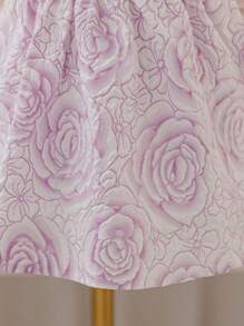 SHEIN Glamorique Kids Toddler Girls' Spring And Summer Colorblock Double Layer Cap Sleeve Hollow Back Rose Jacquard Dress - Mauve Purple - View 4