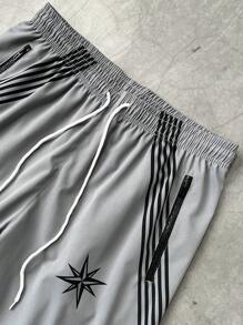 STYNVO Men's Colorblock Striped Print Drawstring Waist Long Pants, Street Wear Pants, Fall