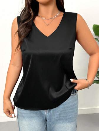 SHEIN EZwear Canottiera semplice in raso tinta unita, adatta a taglie comode e uso casual