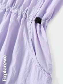 Teen Girl Outdoor Casual Multiple Pockets Cinched Cinched Waist Floral Pattern Sleeveless Dress, Plain Color, Suitable For Spring/Summer Daily Wearing, Travel, Versatile - Purple - View 5