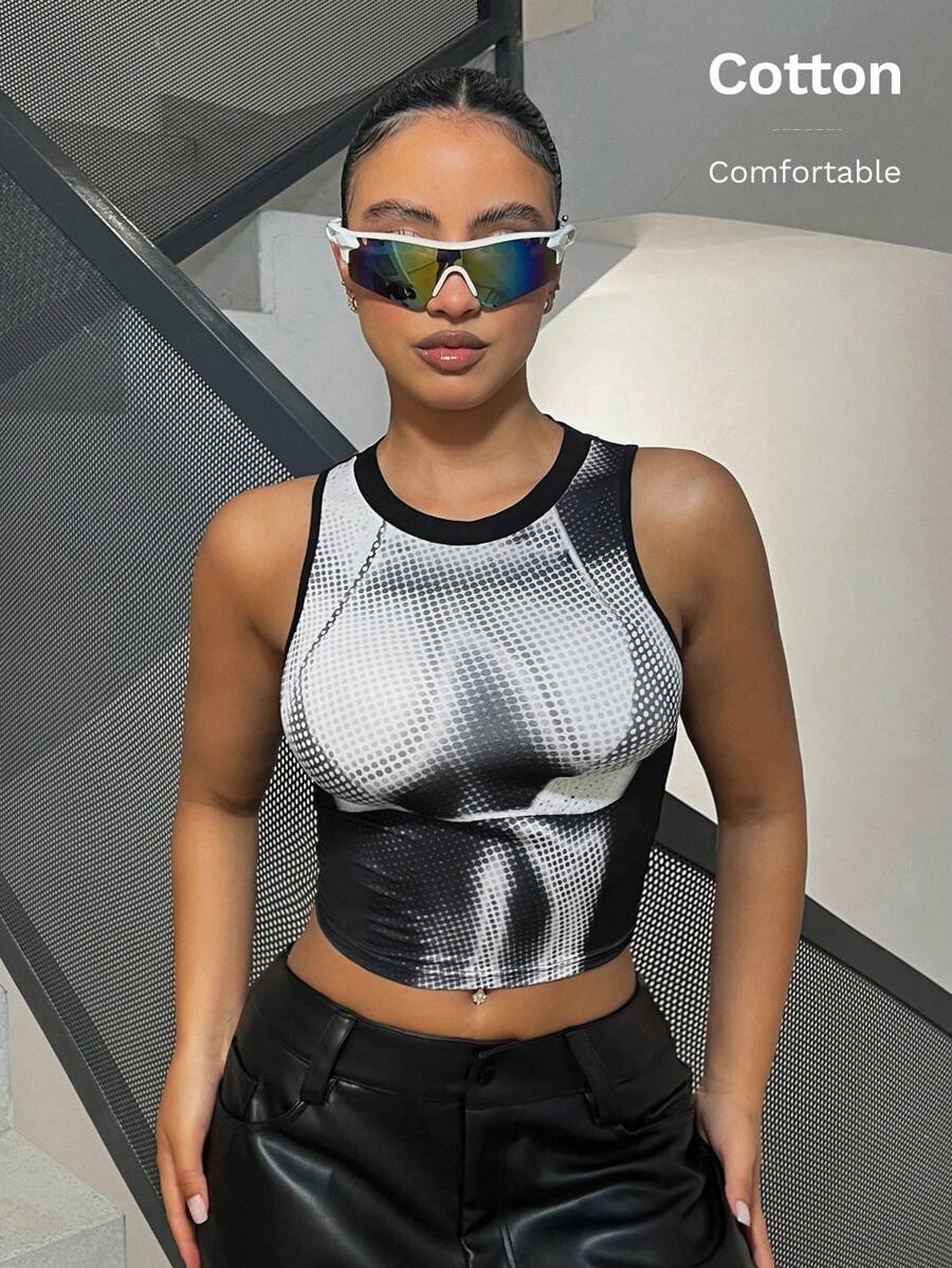 SHEIN ICON Y2k Fashion Seksowny Body Grafika Nadruk Krótki Top - Czarne i Białe - Zobacz 1