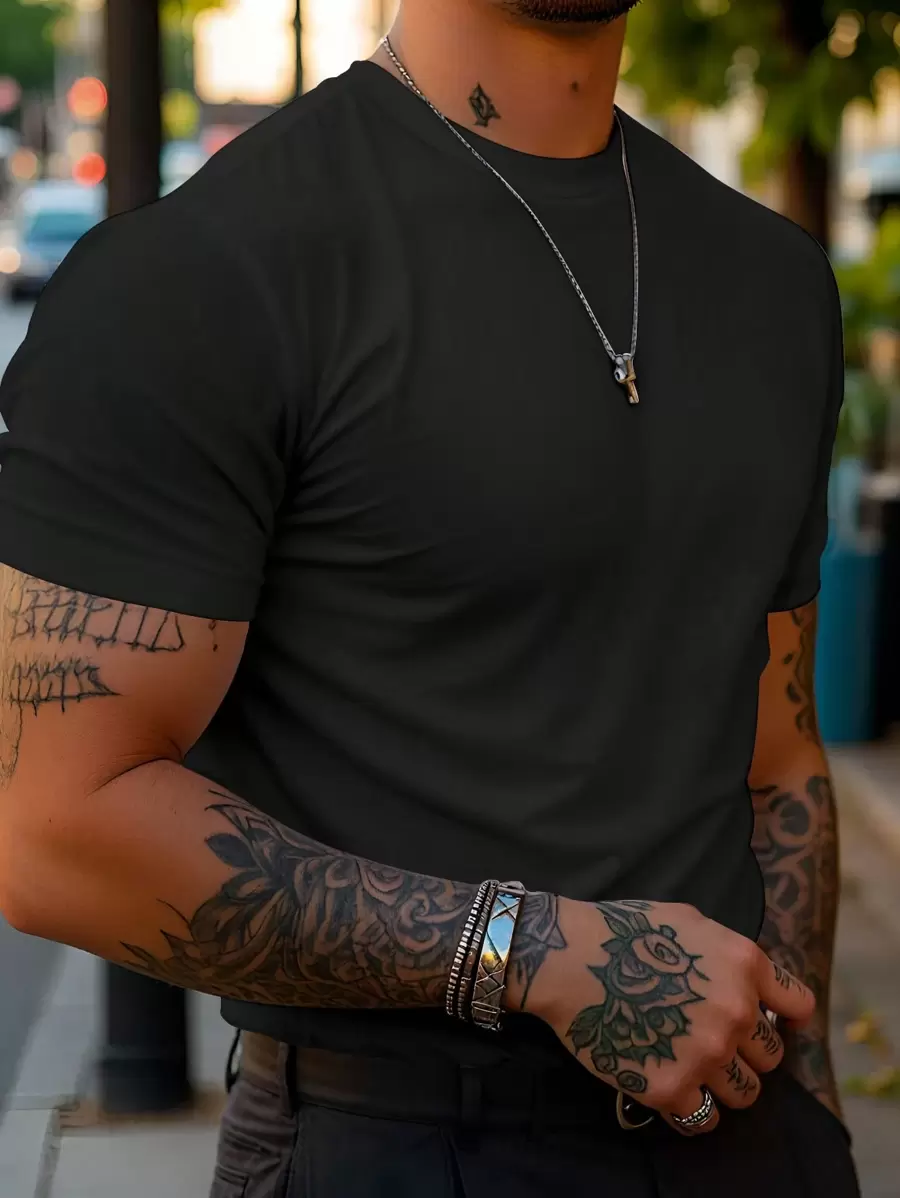 Manfinity Dauomo Męska koszulka z krótkim rękawem i okrągłym dekoltem w jednolitym kolorze, prosta i modna