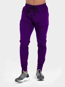 Manfinity Fitness Boyfriend Style Men's Letter Printed Drawstring Waist Workwear Pocket Sports Pants Autumn - Purple - View 3