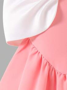 Young Girl Bow Shoulder Ruffle Fashion Party Dress - Pink - View 5