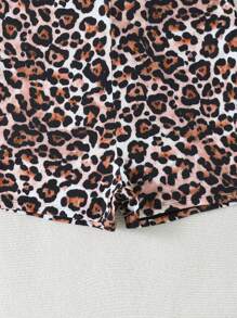 SHEIN Swim Curve 2pcs Plus Size Solid Color & Leopard Print Women Elastic Waist Shorts Sets,Beach Resort Wear For Summer - Multicolor - View 6