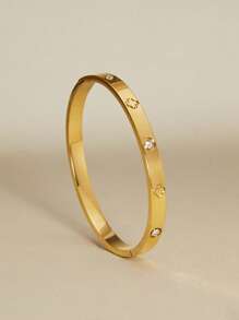 1PC Gold Stainless Steel Artificial Stones Bangle Bracelets For Women Non Tarnish Oval 18k Gold Plated Cubic Artificial Zirconia Flowers Bracelet Designer Jewelry Gift For Teen Girls Valentines Christmas Winter Christmas Gifts