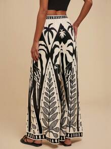 Travachic Tropical Print Wide Leg Casual Vacation Pants,Vacation Outfits Women,Bohemia